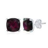 Sterling Silver 'October Birthstone' Square Created  Rhodolite Stud Earrings